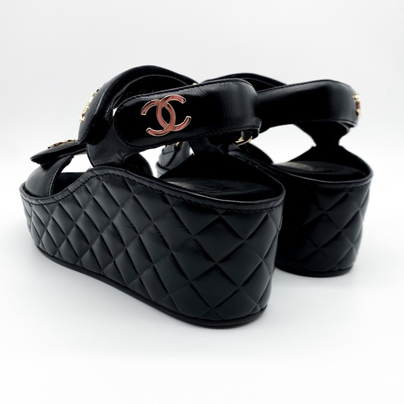 CHANEL Leather Wedge Strap Sandals - Picture 9 of 16